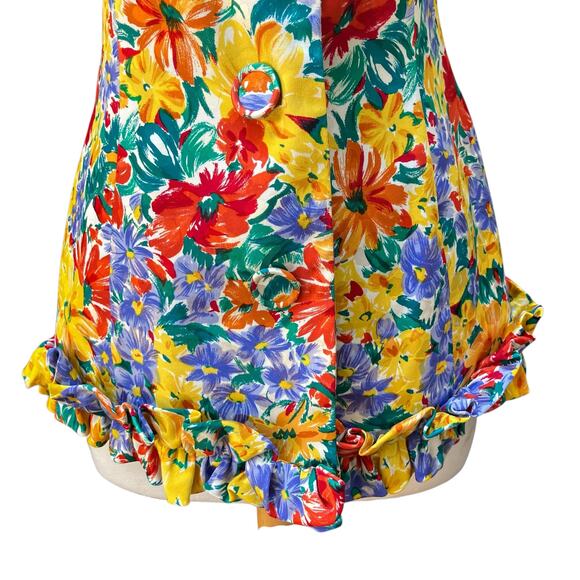 VTG Oscar de la Renta Studio Silk Blouse Top Jacket Small Floral Button Ruffles - Picture 3 of 14